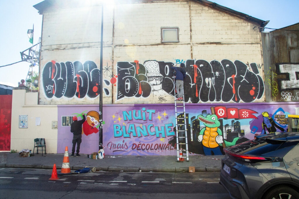 Artistes et Kalugraff pour la nuit blanche 2026 à la Villa Mais D'ici. Basée au 77 Rue des Cités, 93300 Aubervilliers